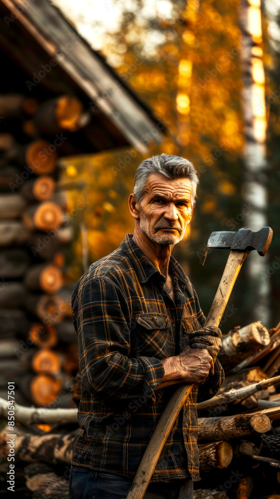 male carpenter splitting firewood for winter, muscular male woodcutter and sharp axe during daytime in dry forest area male carpenter splitting firewood for winter, muscular male woodcutter and sharp axe during daytime in dry forest area