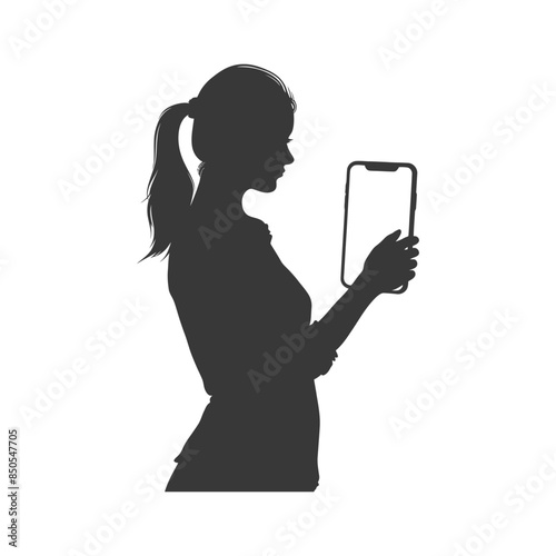 Silhouette of Woman Holding Modern Frameless Smartphone, Side Profile.