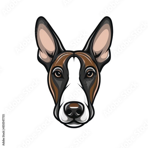 A bold drawing of a Bull Terrier's face, with its muscular build and characteristic markings, capturing the breed's bold and fearless demeanor © STOCKYE STUDIO