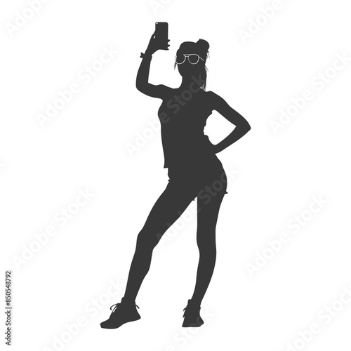 Silhouette Selfie: Woman with Sunglasses and Bun Takes a Photo.