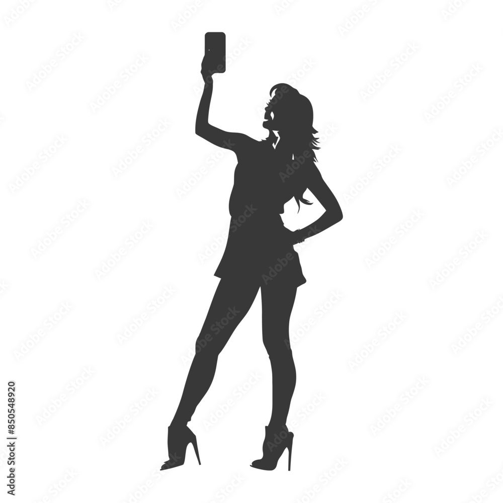 silhouette woman taking selfie photo on smartphone with poses silhouette woman taking selfie photo on smartphone with poses
