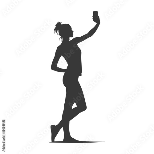 silhouette woman taking selfie photo on smartphone  with poses