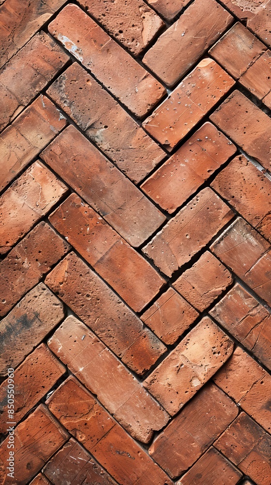 Close-Up of a Brick Pavement in a Herringbone Texture Pattern Background Close-Up of a Brick Pavement in a Herringbone Texture Pattern Background