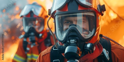 Firefighters using advanced technology to rescue people from burning flames. Concept Firefighting Technology, Rescue Operations, Emergency Response, Innovation in Firefighting, Saving Lives