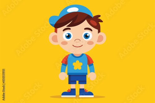 Customizable cartoon illustration of an autistic boy wearing a blue cap and shirt, Autism Customizable Cartoon Illustration