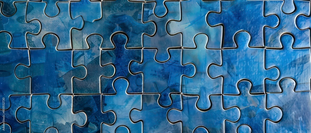 The blue puzzle pieces coming together symbolizing teamwork and collaboration, forming a cohesive pattern towards business success The blue puzzle pieces coming together symbolizing teamwork and collaboration, forming a cohesive pattern towards business success