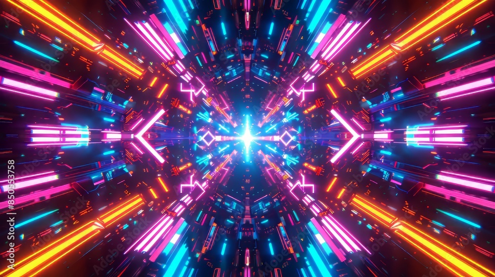 Fototapeta premium Neon Lights Tunnel Abstract Background
