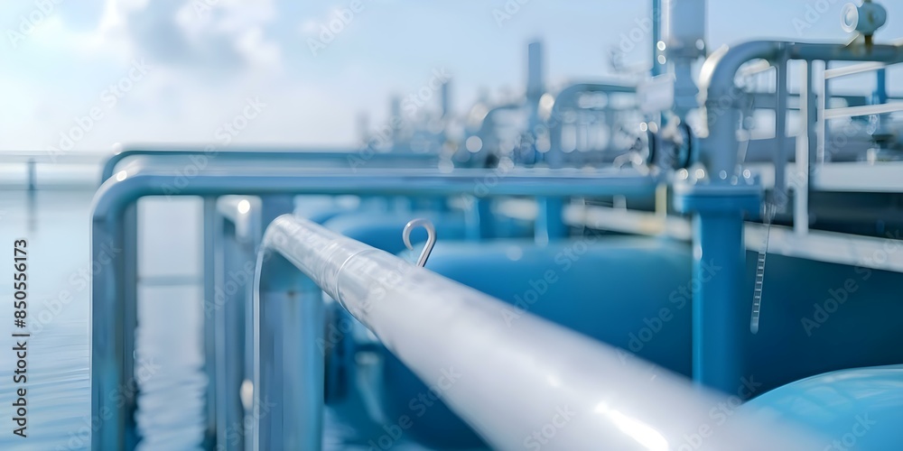 Obraz premium Desalination plant using green hydrogen for clean water production and renewable energy. Concept Renewable Energy, Clean Water Production, Green Hydrogen, Desalination Plant