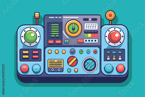 Illustration of a customizable control panel with buttons, knobs, and dials, Control panel Customizable Flat Illustration