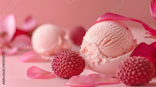 Scoop of lychee ice cream isolated on lychee background