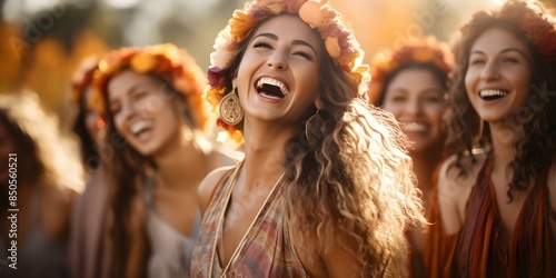 Diverse group unites in joyful harmony singing and laughing together passionately. Concept Joyful Singing, Harmony, Diverse Group, Laughter, Unity