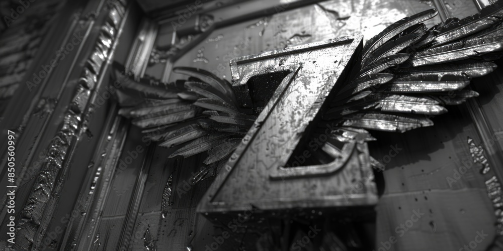 Fototapeta premium A black and white photo of a letter Z with wing-like protrusions