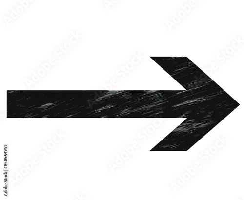 Black arrow symbol or sign pointing to the right, isolated on transparent background. Graphic design element, simple vintage grunge object