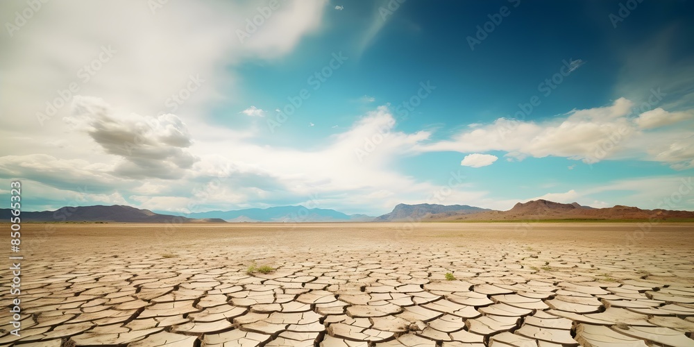 Dry desert landscape under cloudy sky cracked earth water scarcity ...