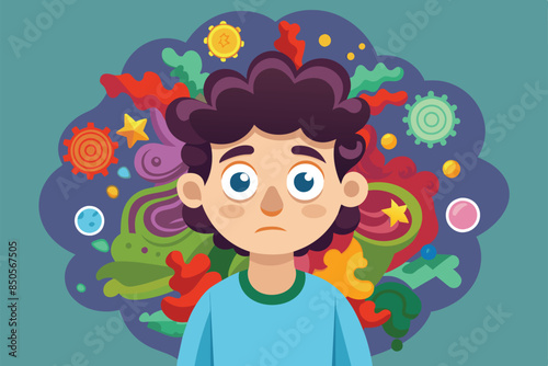 Cartoon illustration of a person with OCD, Obsessive compulsive disorder Customizable Cartoon Illustration