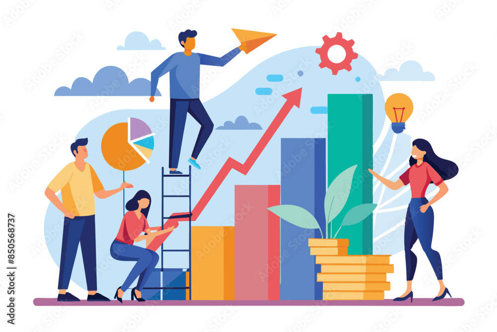 A team of people analyze a growth chart, strategizing for future success, People analyzing growth chart A team of people analyze a growth chart, strategizing for future success, People analyzing growth chart
