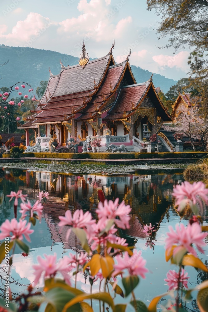 Fototapeta premium A large building situated alongside a body of water