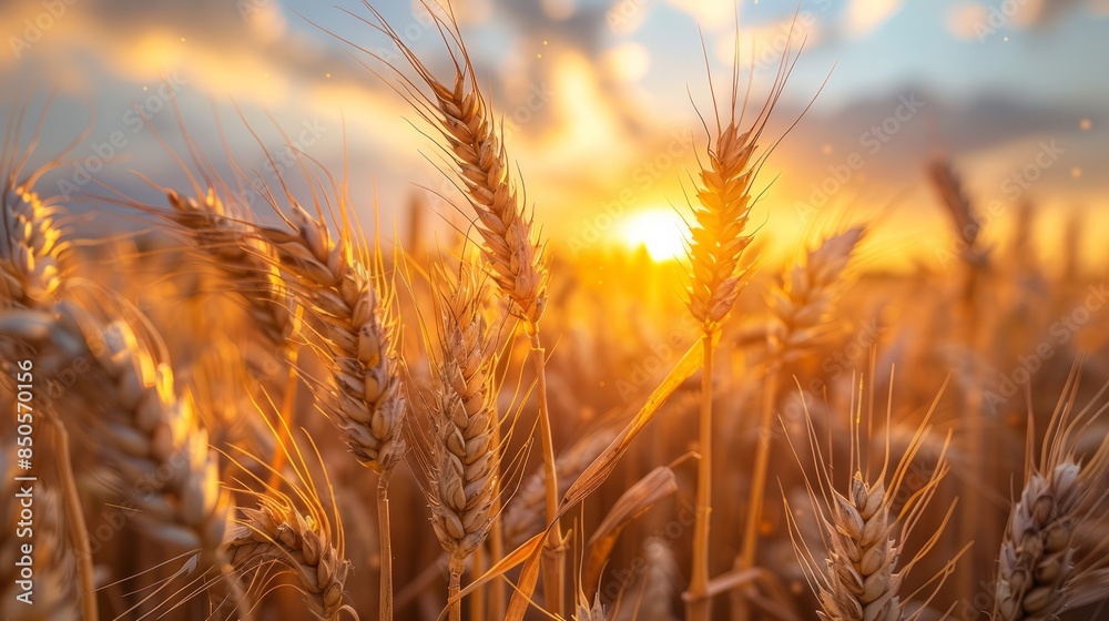 Golden wheat field glowing in the sunset light Golden wheat field glowing in the sunset light