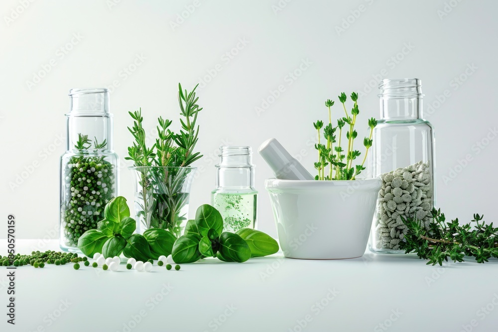 A table topped with various bottles filled with dried herbs A table topped with various bottles filled with dried herbs