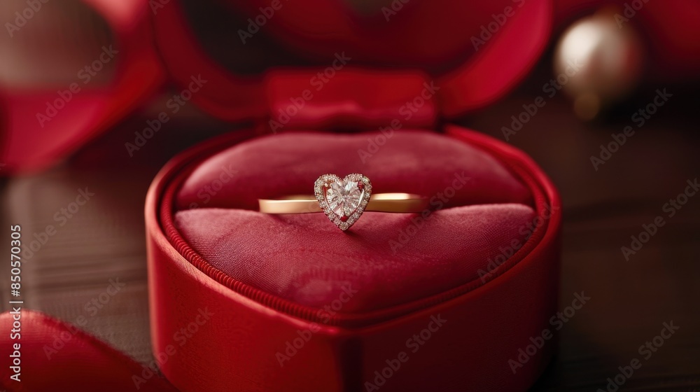 Love with a stunning gold ring presented in a heart shaped red box Love with a stunning gold ring presented in a heart shaped red box