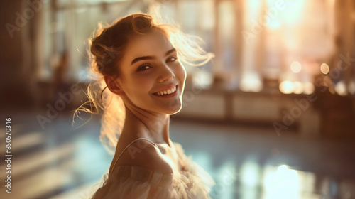 Portrait of beautiful young woman ballet dancer. Ballerina girl performance, copy space, grace and elegance balance, movement training © Nemanja