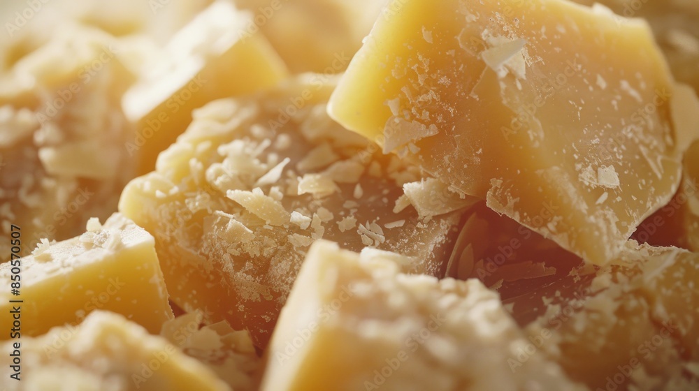 A close-up shot of a stack of cheese with varying textures and colors A close-up shot of a stack of cheese with varying textures and colors