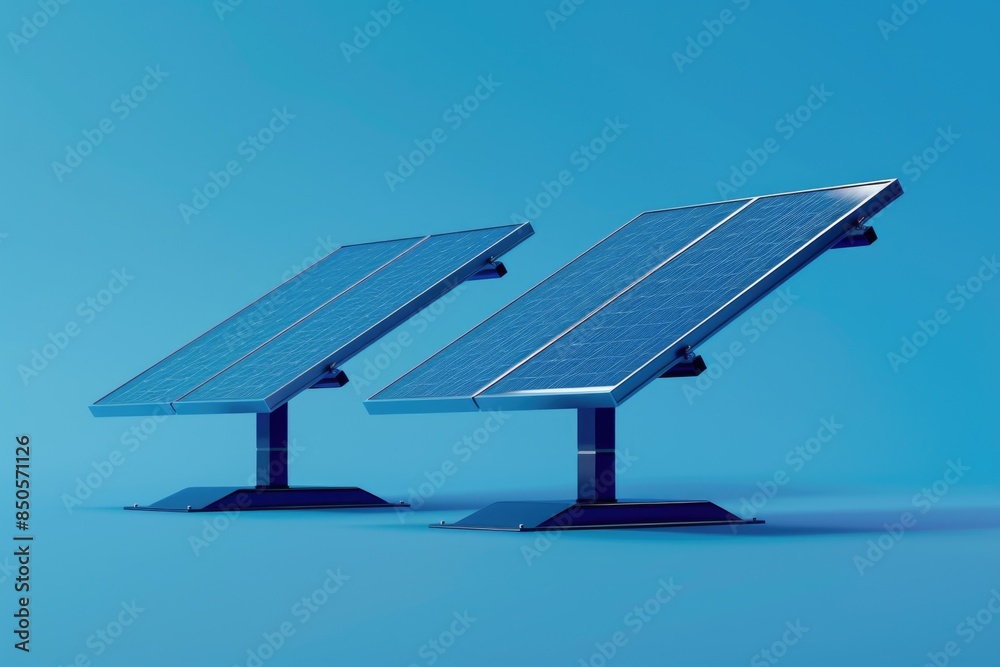 Solar energy equipment, renewable power source, blue background Solar energy equipment, renewable power source, blue background