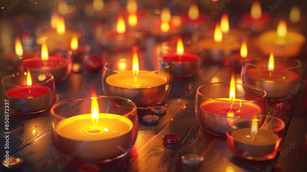 Multiple lit candles placed on a table with a simple, rustic or elegant background Multiple lit candles placed on a table with a simple, rustic or elegant background