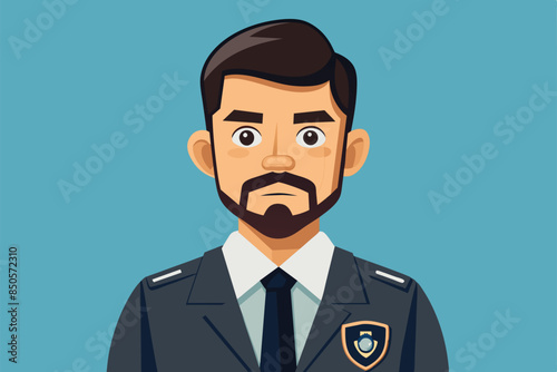 A cartoon illustration of a security guard with a serious expression, Security on Customizable Disproportionate Illustration