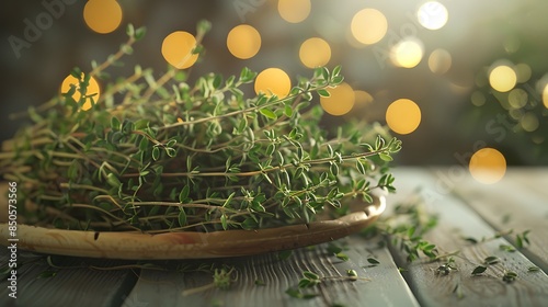 Wallpaper Mural Bunch of fresh thyme in plate on digital table with lights Torontodigital.ca