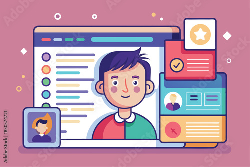 Colorful digital dating app profile illustration with customizable settings, semi-flat design, Swipe profiles Customizable Semi Flat Illustration