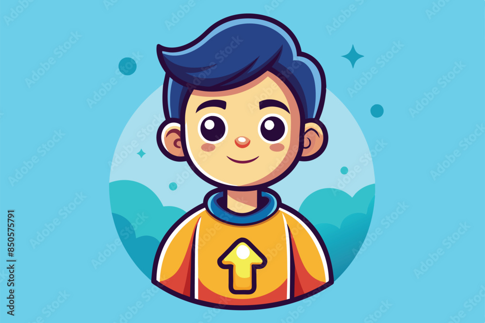 Cartoon illustration of a happy boy wearing a yellow shirt with an upvote icon, Upvote Customizable Cartoon Illustration Cartoon illustration of a happy boy wearing a yellow shirt with an upvote icon, Upvote Customizable Cartoon Illustration