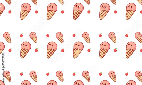 a pattern of ice cream cones with a pink cherry on the white background