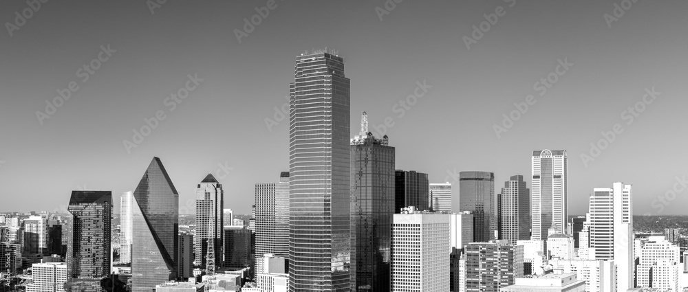 custom made wallpaper toronto digitalskyline in late afternoon in Dallas in black and white, Texas, USA