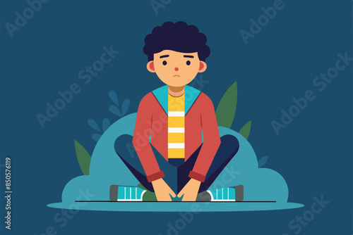 A young man sits with his legs crossed, waiting patiently while seated on a cloud, Waiting Customizable Flat Illustration