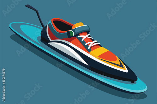 An illustration of a water ski shoe with a blue and turquoise ski, perfect for summer fun on the water, Water ski Customizable Disproportionate Illustration