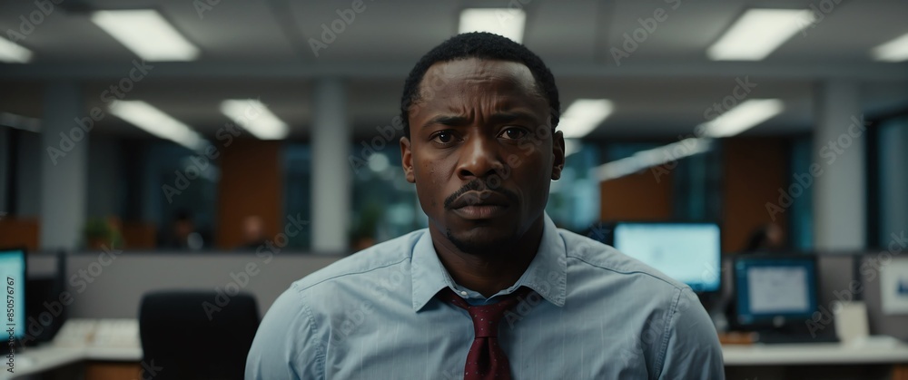 Obraz premium african man in office background looking confused and disappointed