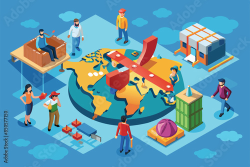 An illustration depicting various people around the globe working together to combat human trafficking, World day against trafficking in persons Customizable Flat Illustration