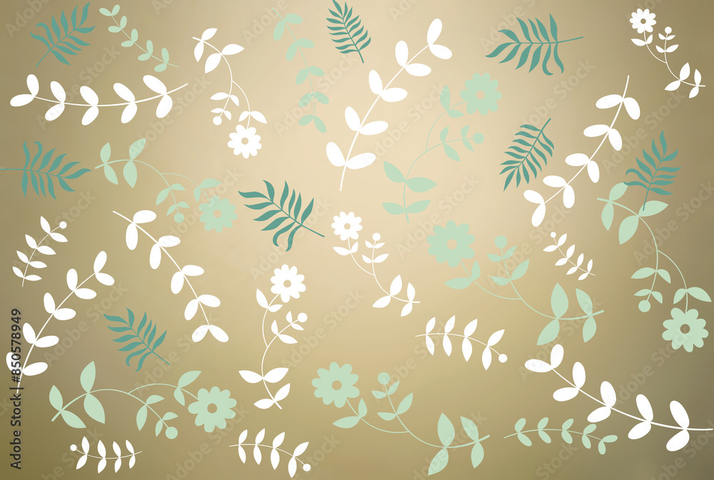 Fototapeta premium An illustration with a floral print. A template with floral illustrations. Spring flat floral background in vector style. Horizontal seamless floral pattern.
