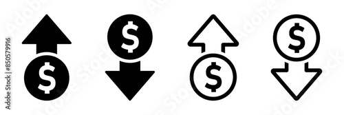 Dollar increase and decrease vector icons