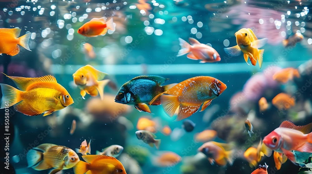 Naklejka premium Colorful fish in the glass of front focus