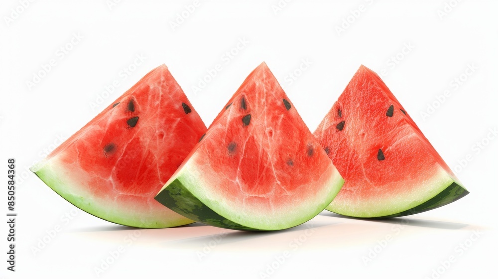 Sliced watermelon on a white background, triangular piece of red watermelon. Sliced watermelon on a white background, triangular piece of red watermelon.