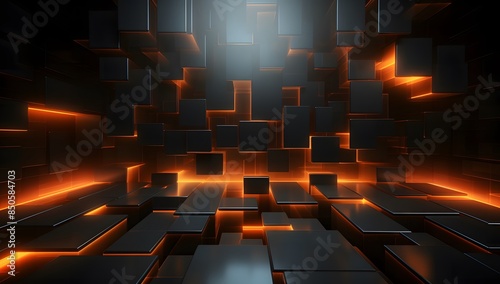 3d rendering of gold and black abstract geometric background. Scene for advertising, technology, showcase, banner, game, sport, cosmetic, business, metaverse. Sci-Fi Illustration. Product display.
