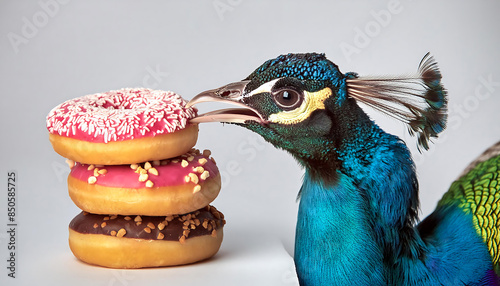 Peacock Enjoying a Donut photo