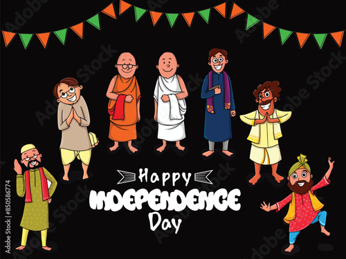 Different religion Indian men showing unity in diversity on occasion of India Independence Day celebration.