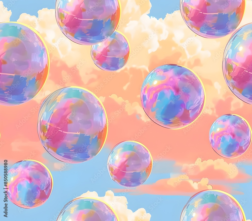 Ethereal Tie Dye Dreamscape Floating Psychedelic Spheres in a Pastel Sunset Sky Ethereal Tie Dye Dreamscape Floating Psychedelic Spheres in a Pastel Sunset Sky
