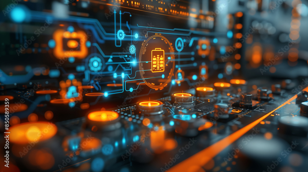 Futuristic Technology Interface with glowing icons and circuits representing digital innovation Futuristic Technology Interface with glowing icons and circuits representing digital innovation