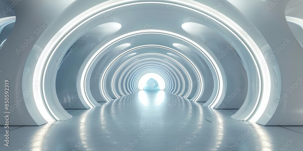 Fototapeta premium Futuristic White Tunnel with Glowing Lights