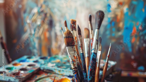 Brushes and paints. 