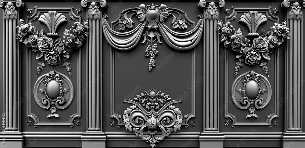 A black wall design with luxurious ornaments A black wall design with luxurious ornaments